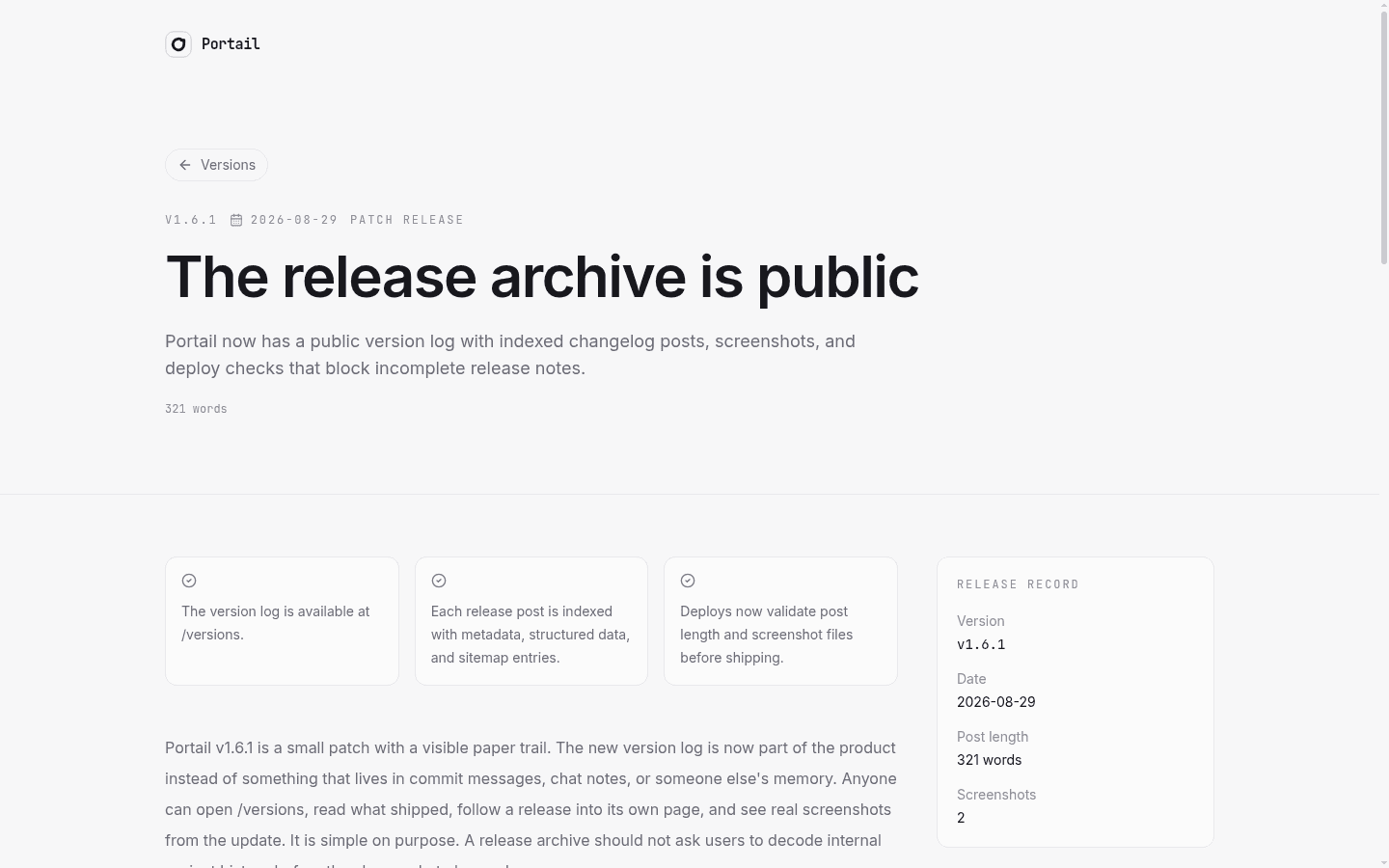 Portail v1.6.1 release post with highlights and release metadata