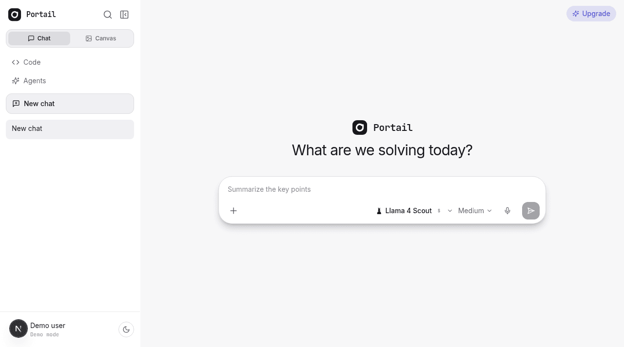 The Portail chat empty state reading "What are we solving today?" above the composer