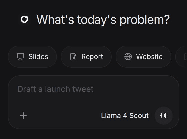 The empty chat on a phone with Slides, Report and Website shortcut chips above the chat box